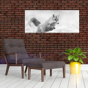 Slika - Lisica koja skače, crno-bijela (120x50 cm)