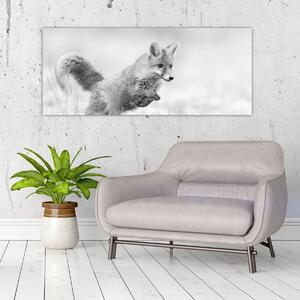 Slika - Lisica koja skače, crno-bijela (120x50 cm)