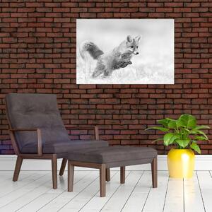 Slika - Lisica koja skače, crno-bijela (90x60 cm)