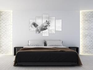 Slika - Lisica koja skače, crno-bijela (150x105 cm)