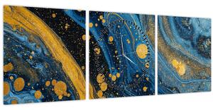Slika - Plava apstrakcija sa zlatom (sa satom) (90x30 cm)