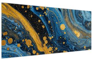 Slika - Plava apstrakcija sa zlatom (120x50 cm)