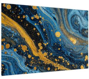 Slika - Plava apstrakcija sa zlatom (90x60 cm)