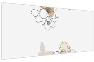 Slika - Bež cvijeće s leptirom N⁰2 (120x50 cm)