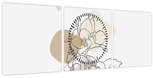 Slika - Bež cvijeće s leptirom N⁰1 (sa satom) (90x30 cm)