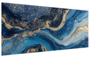 Slika - Apstraktni plavo-zlatni mramor (120x50 cm)