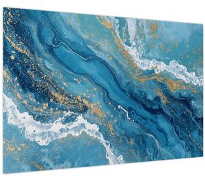 Slika - Svijetloplavi mramor sa zlatom II. (90x60 cm)