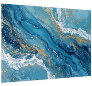 Slika - Svijetloplavi mramor sa zlatom II. (70x50 cm)