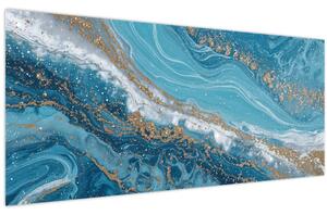 Slika - Svijetloplavi mramor sa zlatom I. (120x50 cm)