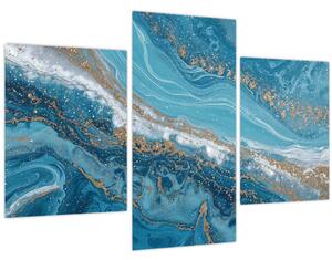 Slika - Svijetloplavi mramor sa zlatom I. (90x60 cm)