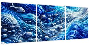 Slika – Ribe u valovima (sa satom) (90x30 cm)