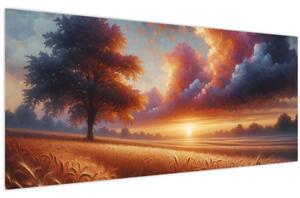Slika – Zalazak sunca na polju (120x50 cm)