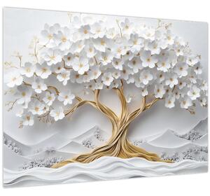 Slika – 3D elegantno drvo života puno cvijeća (70x50 cm)