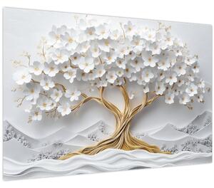 Slika – 3D elegantno drvo života puno cvijeća (90x60 cm)