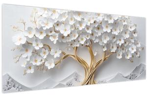 Slika – 3D elegantno drvo života puno cvijeća (120x50 cm)
