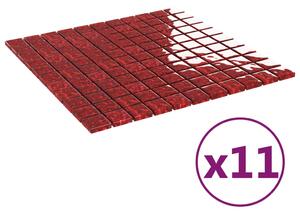 VidaXL Pločice s mozaikom 11 kom crvene 30 x 30 cm staklene