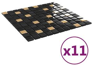 VidaXL Pločice s mozaikom 11 kom crno-zlatne 30 x 30 cm staklene