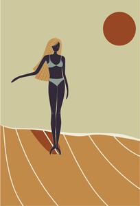 Ilustracija Flat Illustration of surfer girl surfing, LucidSurf