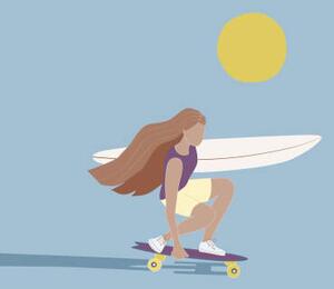 Ilustracija Flat illustration of surfer girl skating, LucidSurf