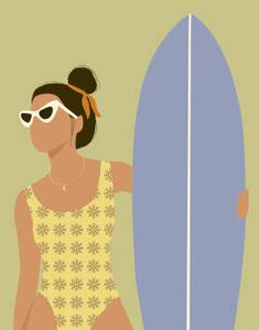 Ilustracija Flat illustration of surfer girl holding, LucidSurf