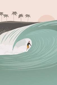 Ilustracija Surfer in the barrel wave, pastel, LucidSurf