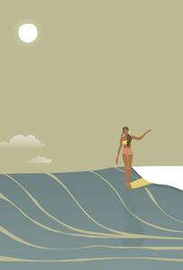 Ilustracija Surfer girl full moon retro style vector, LucidSurf