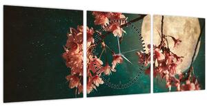 Slika - Sakura u punom mjesecu (sa satom) (90x30 cm)