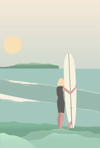 Ilustracija Surfer on the beach vintage retro style, LucidSurf