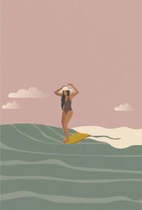 Ilustracija Surfer girl on a longboard surfboard,, LucidSurf