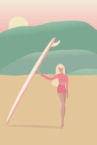 Ilustracija Flat Illustration of Surfer Girl on, LucidSurf