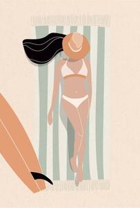 Ilustracija Sun bath by the sea flat surf illustration, LucidSurf