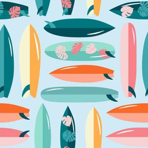 Ilustracija Surfboards with tropical leaves cartoon summer, Alina Beketova