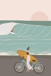 Ilustracija Surfer in the barrel wave, pastel, LucidSurf