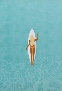 Ilustracija Surfer girl in bikini puddle out, LucidSurf