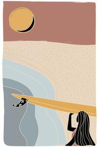 Ilustracija Surfer girl walking with the longboard, LucidSurf