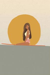 Ilustracija Surfer girl at sunset sitting on, LucidSurf