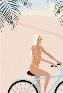 Ilustracija Surfer girl in bikini on bicycle, LucidSurf