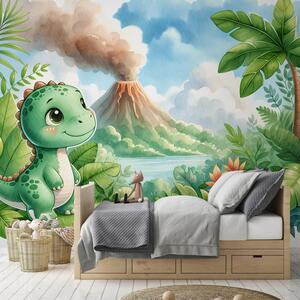 Foto tapeta - Dino i vulkan (147x102 cm)