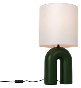 Dizajnerska stolna lampa zelena s bijelim lanenim sjenilom - Lotti
