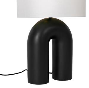 Dizajnerska stolna lampa crna s bijelim lanenim sjenilom - Lotti