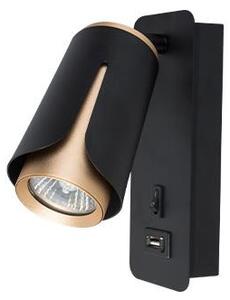 Zidna lampa za čitanje GU10 crna+zlatna sa USB