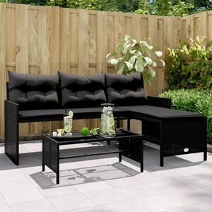 VidaXL Vrtna sofa L-oblika sa stolom i jastucima crna od poliratana