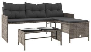 VidaXL Vrtna sofa L-oblika sa stolom i jastucima siva od poliratana