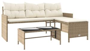 VidaXL Vrtna sofa L-oblika sa stolom i jastucima bež od poliratana