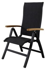 Sunfun Melina Sklopiva stolica s pozicijama (Crne boje, tikovina/tekstil/aluminij, S podesivim naslonom za leđa)
