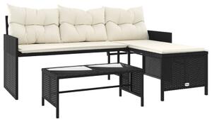 VidaXL Vrtna sofa L-oblika sa stolom i jastucima crna od poliratana