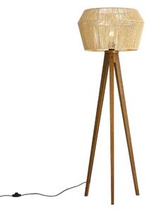 Podna svjetiljka drvena vintage sa sjenilom od smeđeg papirnatog užeta 50/50/30 - Tripod Classic