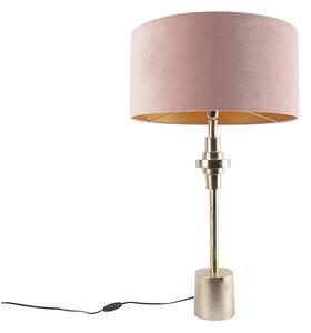 Art Deco stolna svjetiljka zlatna baršunasta nijansa ružičasta 50 cm - Diverso