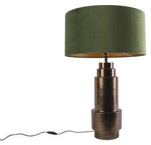 Art deco stolna svjetiljka brončana baršun sjena zelena sa zlatom 50cm - Bruut