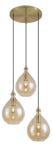 Smart hanglamp goud met amber glas 3-lichts incl. Wifi A60 - Traditional